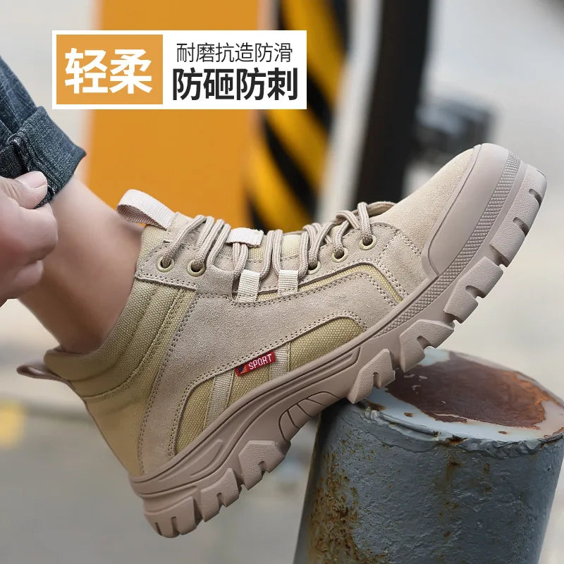 2024 High-top work safety boots men's steel toe work shoes indestructible anti-smashing anti-puncture work sneakers