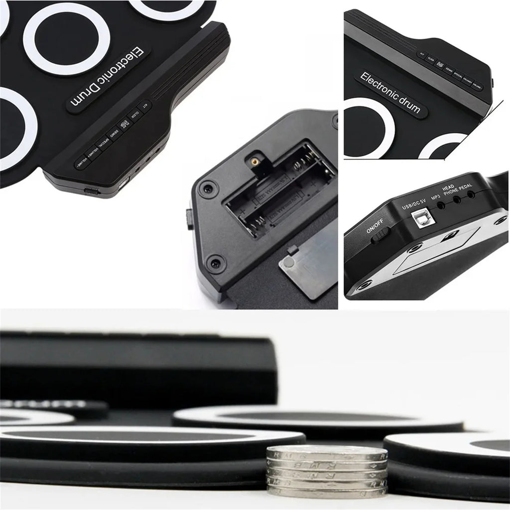 2022New Folding Silicone Hand Roll USB Electronic Drum Portable Practice Drums Pad Kit With Drumsticks Sustain Pedal