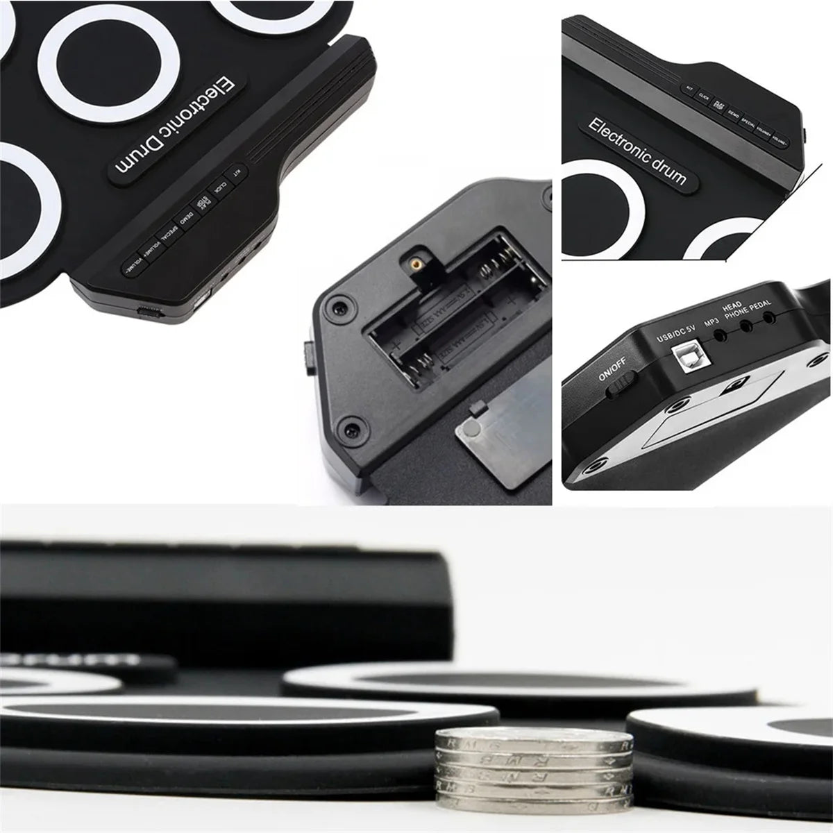 2022New Folding Silicone Hand Roll USB Electronic Drum Portable Practice Drums Pad Kit With Drumsticks Sustain Pedal