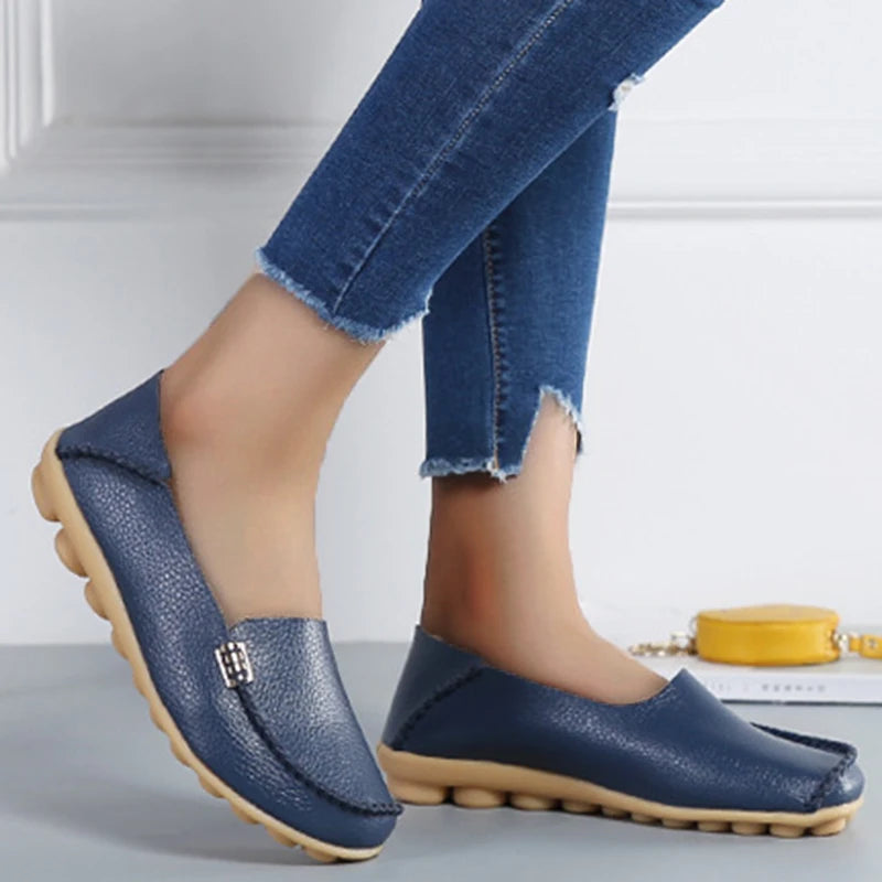 Women Flats Genuine Leather Casual Shoes Woman Moccasins Women's Loafers Nurse Shoe Slip On Shoes Women Plus Size Ballerinas