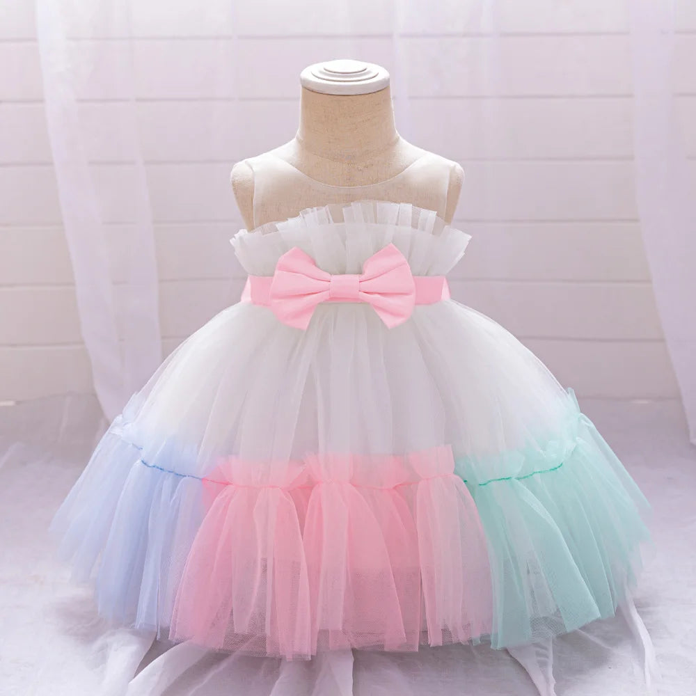 Vintage Baby Girl 1st Birthday Princess Dress Baby Embroidery Floral Bow Gown Flower Kids Wedding Dress Formal Baptism Gala Gown