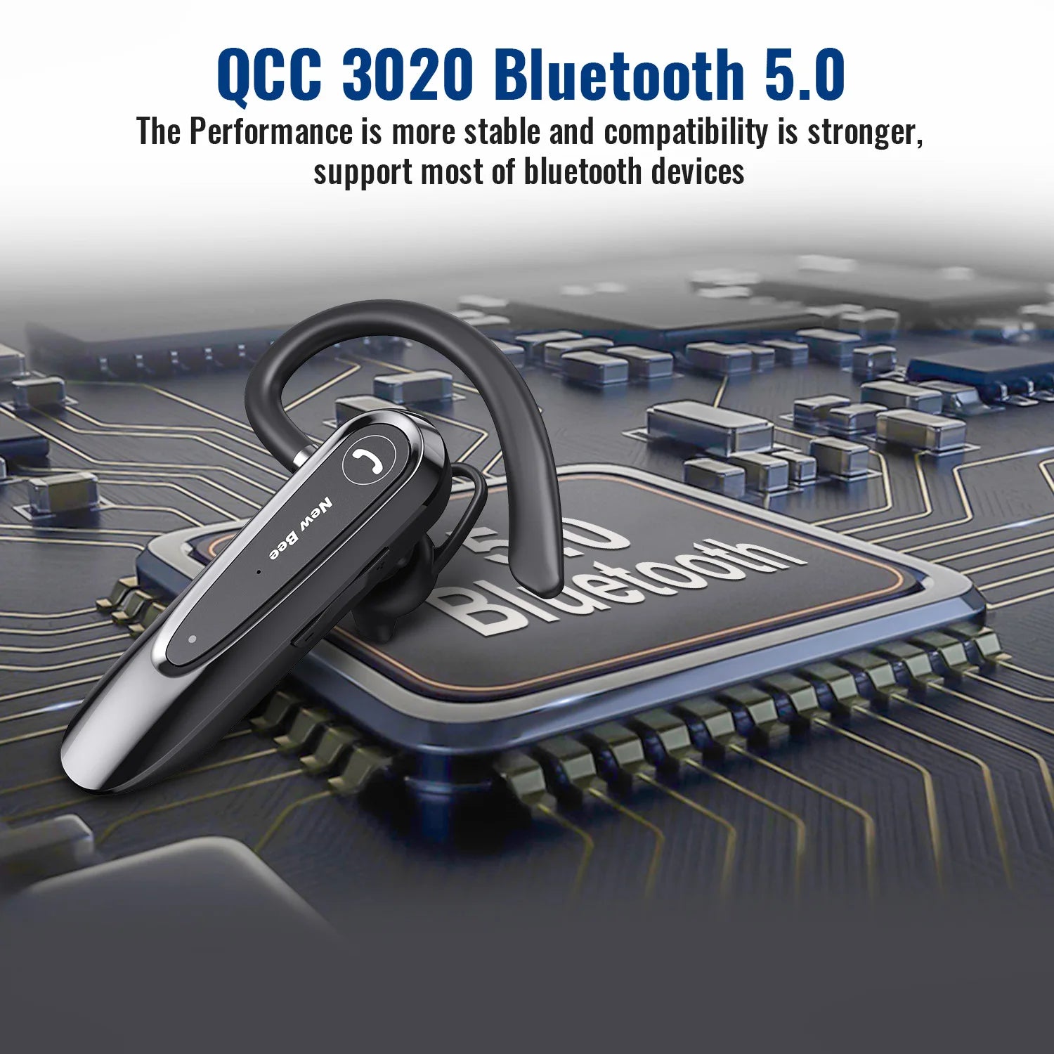 New Bee B45 Wireless Bluetooth Headset Earphones V5.0 Headphones with Dual Mics CVC8.0 Hands-Free Earpiece for Driving Business