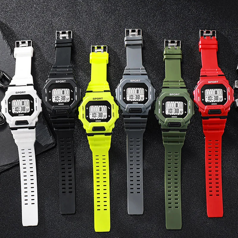 YIKAZE Men's Sports Watch Waterproof LED Digital Watches Student Outdoor Adventure Trend Multifunctional Electronic Watch Gift
