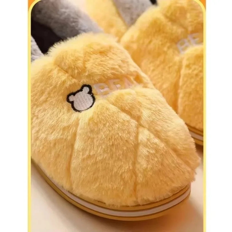 Winter Home Slipper Men Cartoon Bear Fuzzy Warm Plush Indoor Floor Male House Room Shoes Footwear Furry Non Slip Large Size 2025