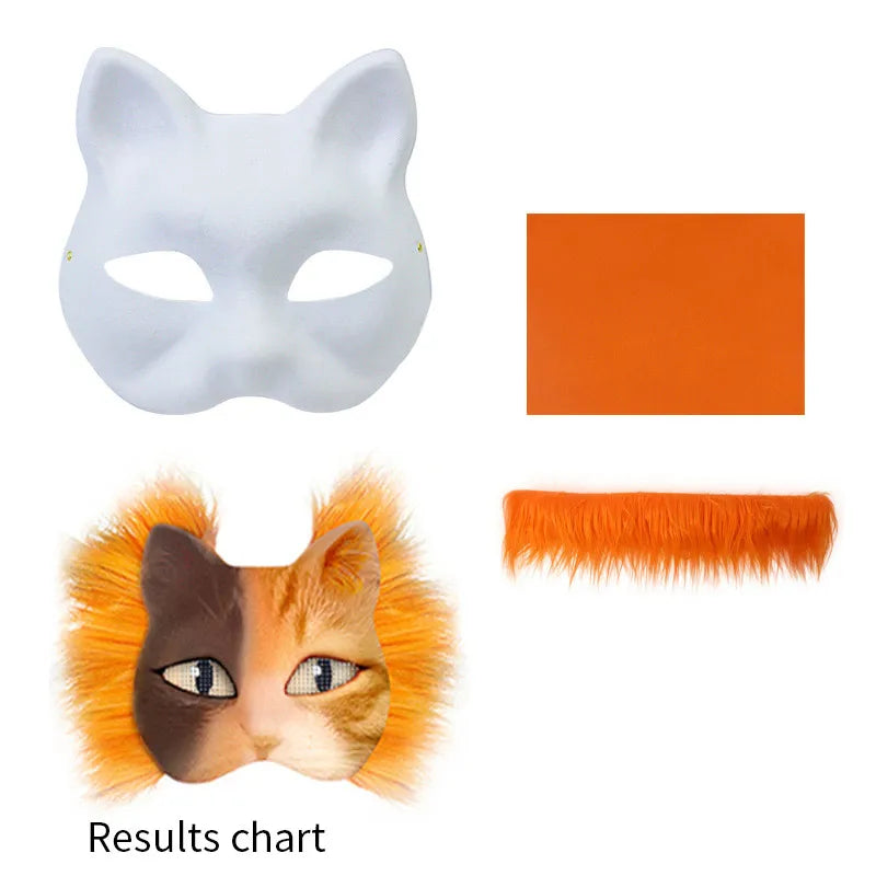 Therian Mask Set Blank Mask Half Face Hand Drawn Animal Cat Fox Mask DIY Handmade Graffiti Half Face Mask Party Christmas Gifts