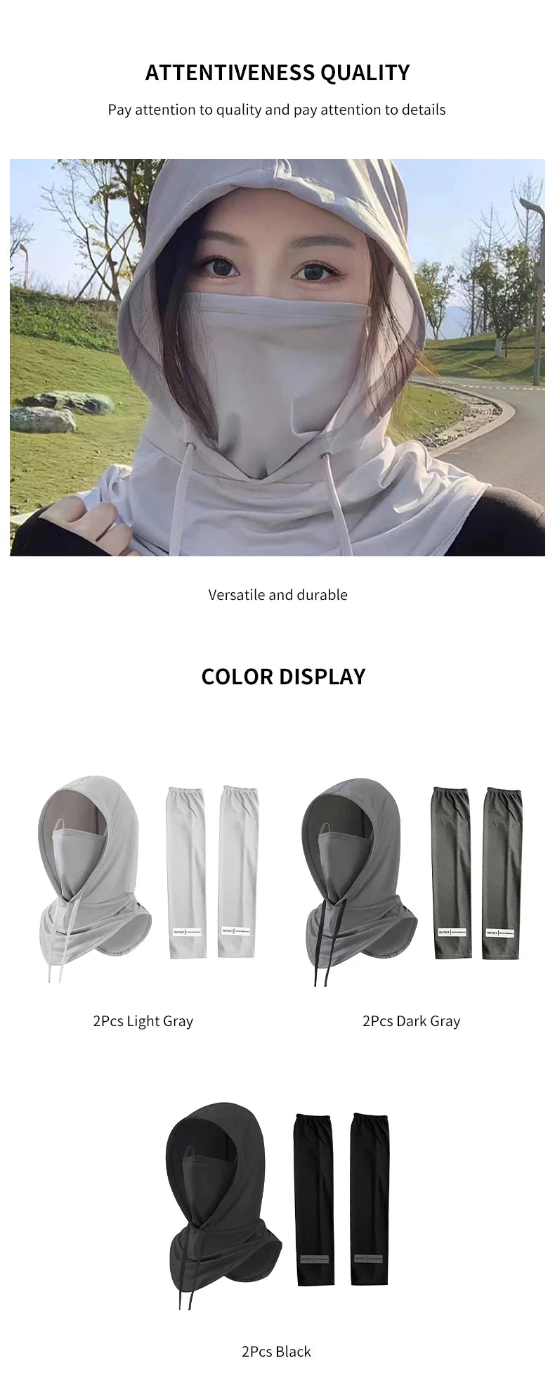 2Pcs Breathable Full Head Mask and Arm sleeve Set Unisex Summer Cooling Long Balaclava Face Mask Neck Cover for Cycling Fishing
