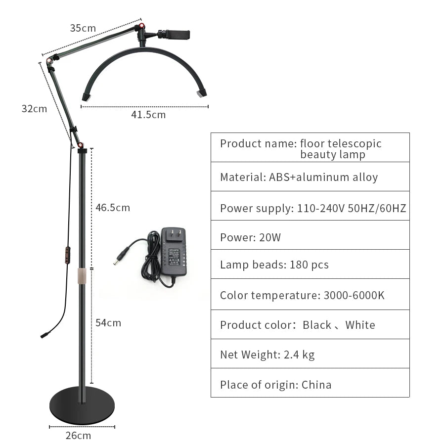 16 INCH LED Half Moon Lash Light Temperature 20W 3000K-6000K LED Ring Lamp for Beauty Facials Skincare Tattoo Eyebrows Filming