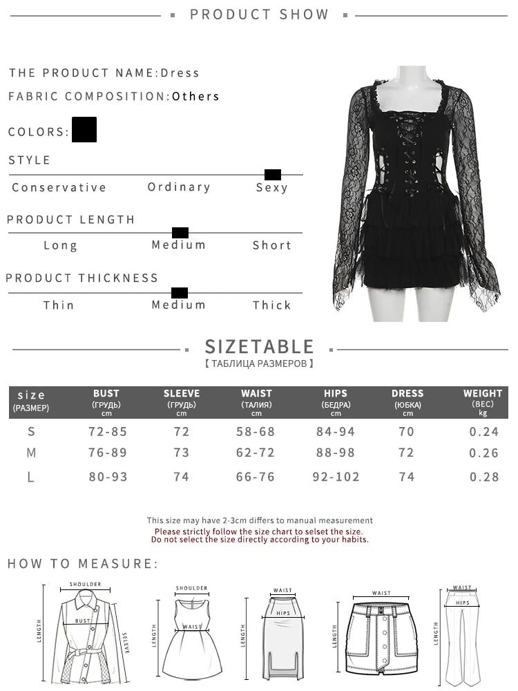 Nibber Black Retro Mysterious Lace Sexy Mature Beautiful Sweet Gentle Personality Women Drawstring Laminated Ruffled Tutu Dress