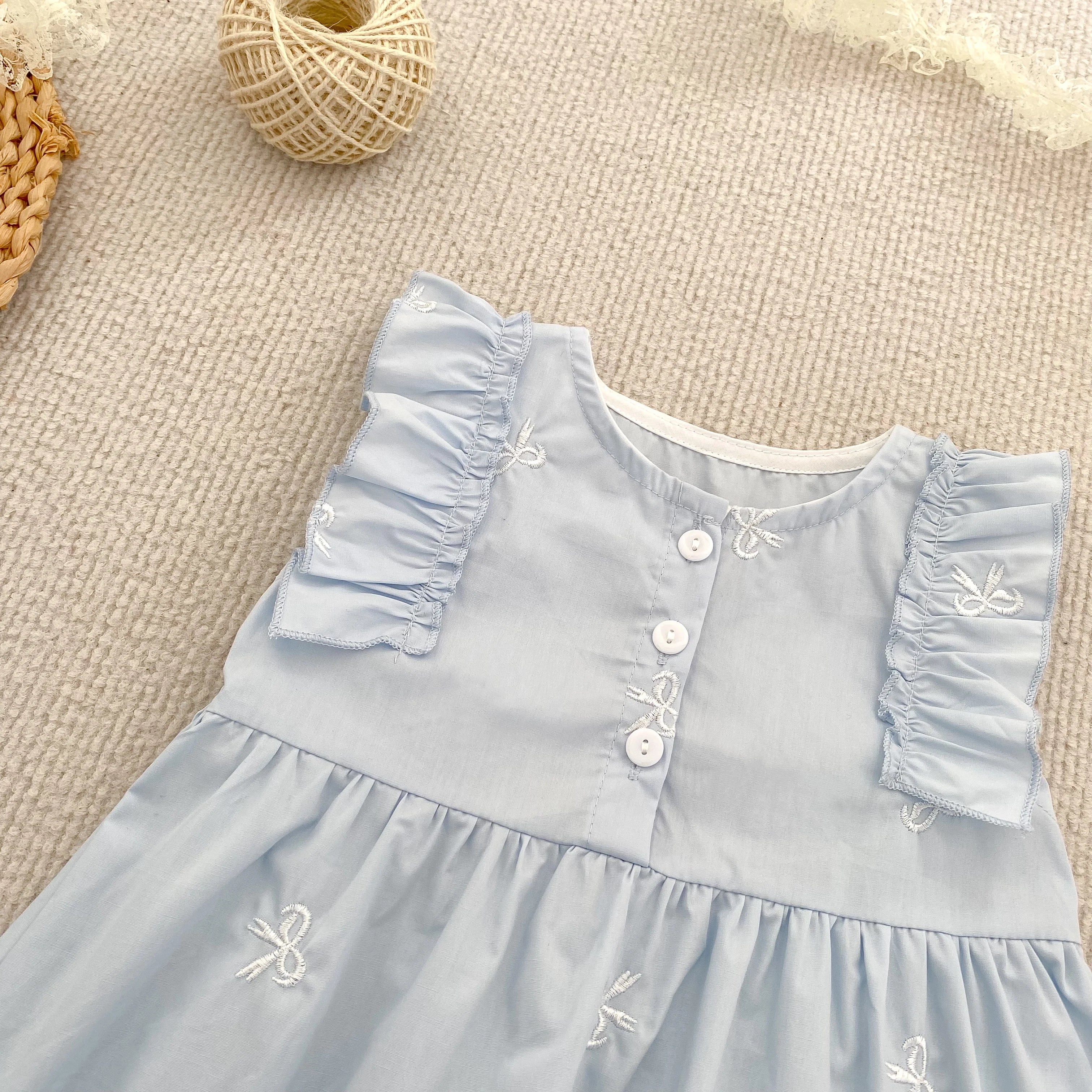 1-6Yrs Summer Girls Dress Baby Clothes Fashion Smocking Stitch Girls Dress Puff Sleeve Floral Cotton Baby Girls Princess Dresses