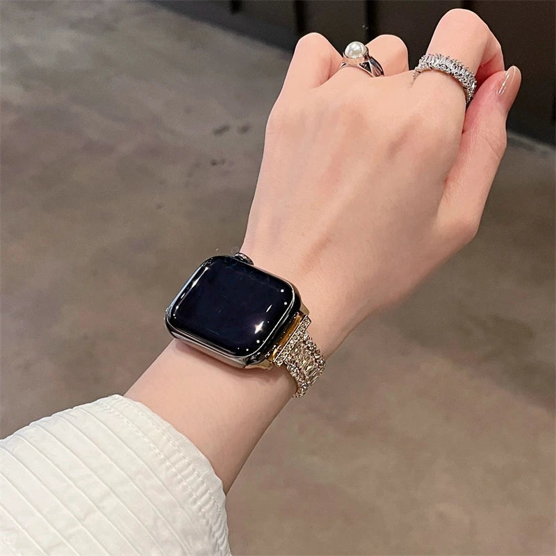 Glitter Diamant Metaalband Vir Apple Watch Reeks 9 8 7 6 SE 4 5 45/44/42mm Slank Vroue Armband IWatch Ultra 2 49mm 40mm 38mm
