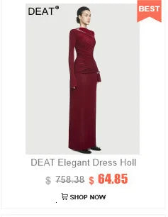 DEAT Elegant Dress Pleated Asymmetrical Cape Long Sleeve Contrast Color Women's Evening Party Dresses 2026 Spring New 35Z1621